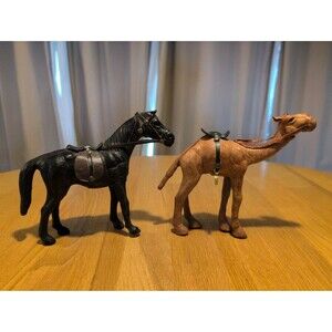 Vintage handcrafted leather-wrapped Camel & Horse figurines 6.5" Tall & 7" Wide